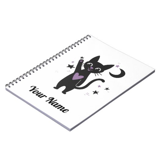 Cute Black Cat Personalized Notebook ノートブック (左側)