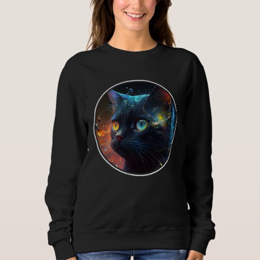 Cute Black Cat  retro colorful Aesthetic Black Cat スウェットシャツ (正面)