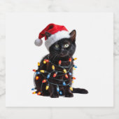 Cute Black Cat Santa Christmas Lights Meow Kitty K スパークリングワインラベル (シングルラベル)