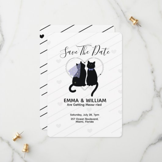 Cute black cat save the date wedding card セーブザデート (正面/裏面インサイチュ)