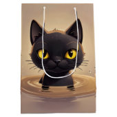Cute Black Cat Swimming Celebration Art ミディアムペーパーバッグ (裏面)