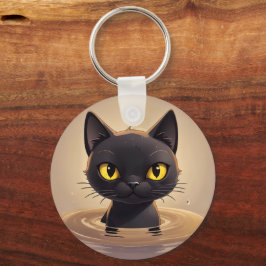 Cute Black Cat Swimming Decorative Art キーホルダー