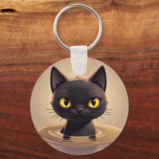 Cute Black Cat Swimming Decorative Art キーホルダー (裏面)