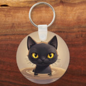 Cute Black Cat Swimming Decorative Art キーホルダー (正面)