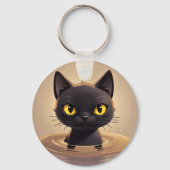 Cute Black Cat Swimming Decorative Art キーホルダー (裏面)
