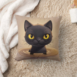 Cute Black Cat Swimming Decorative Art クッション