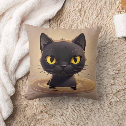 Cute Black Cat Swimming Decorative Art クッション (ブランケット)