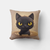 Cute Black Cat Swimming Decorative Art クッション (正面)