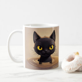 Cute Black Cat Swimming Graphic Art コーヒーマグカップ