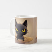 Cute Black Cat Swimming Graphic Art コーヒーマグカップ (正面左)