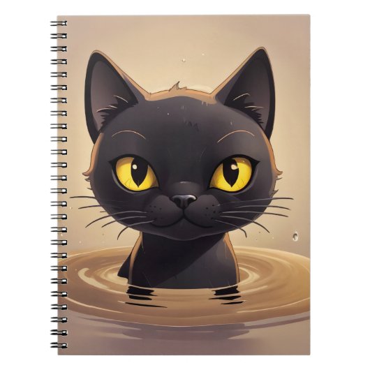 Cute Black Cat Swimming Journal Art ノートブック (正面)