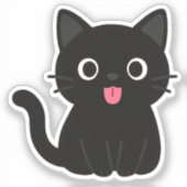Cute Black Cat Tongue Out シール (正面)