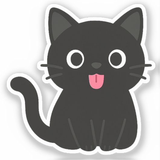 Cute Black Cat Tongue Out シール (正面)