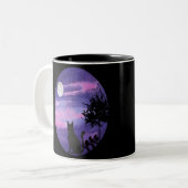  Cute Black Cat Under Moon  – cat lovers mug ツートーンマグカップ (正面左)
