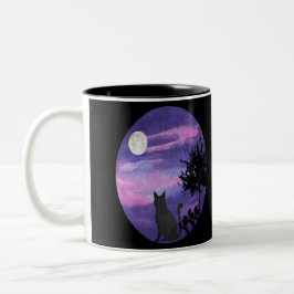 Cute Black Cat Under Moon – cat lovers mug ツートーンマグカップ
