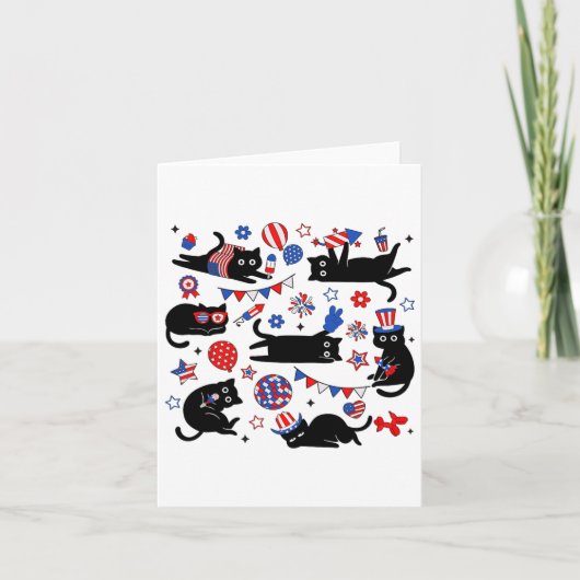 Cute Black Cat Usa Flag Firework Patriotic 4th Of  カード (正面)