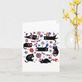 Cute Black Cat Usa Flag Firework Patriotic 4th Of  カード (黄色い花)