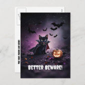 Cute Black Cat Vampire Halloween シーズンポストカード (正面/裏面)