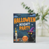 Cute Black Cat Witch Halloween Night Party ポストカード (スタンド正面)