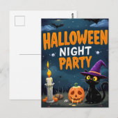 Cute Black Cat Witch Halloween Night Party ポストカード (正面/裏面)