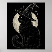 Cute Black Cat Witch Hat Moon Retro Coquette Boho  ポスター (正面)