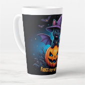 Cute Black Cat Witch Sitting on Jack O Lantern カフェラテマグ (左アングル)