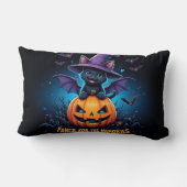 Cute Black Cat Witch Sitting on Jack O Lantern ランバークッション (裏面)