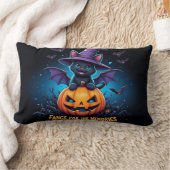 Cute Black Cat Witch Sitting on Jack O Lantern ランバークッション (ブランケット)