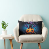Cute Black Cat Witch Sitting on Jack O Lantern ランバークッション (椅子)