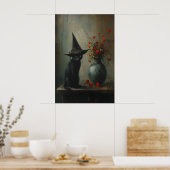 Cute Black Cat Witch With Dark Botanicals, Dark ポスター (キッチン)