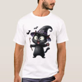 Cute Black Cat Witch with Magic Wand ✨🐾🧙 Tシャツ (正面)
