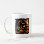Cute Black Cat Witch with Pumpkin Bucket コーヒーマグカップ (左)