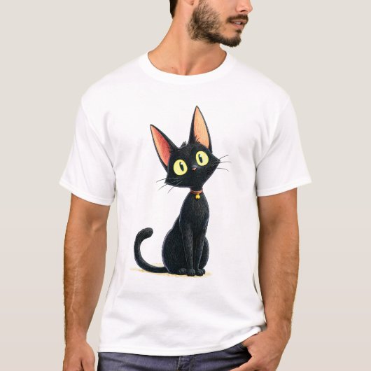 Cute Black Cat with Big Ears Tシャツ (正面)