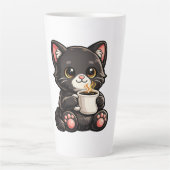 Cute Black Cat with Coffee カフェラテマグ (正面)