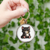 Cute Black Cat with Coffee キーホルダー (手)