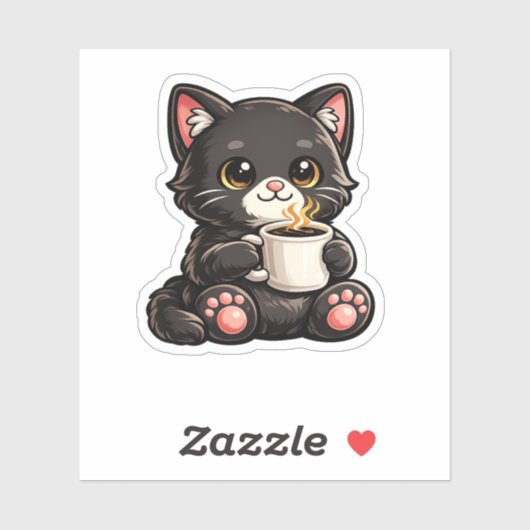 Cute Black Cat with Coffee シール (シート)