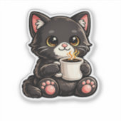 Cute Black Cat with Coffee シール (正面)