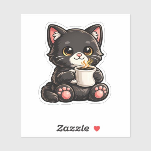 Cute Black Cat with Coffee シール (シート)
