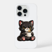Cute Black Cat with Coffee iPhoneケース (裏面)