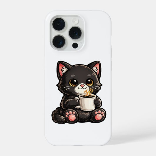 Cute Black Cat with Coffee iPhoneケース (裏面)