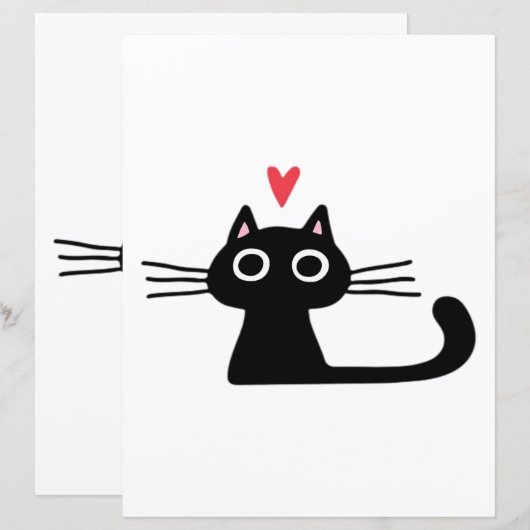 Cute Black Cat with Heart  Kitten Valentine Classi (正面/裏面)