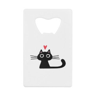 Cute Black Cat with Heart  Kitten Valentine Classi クレジットカード栓抜き