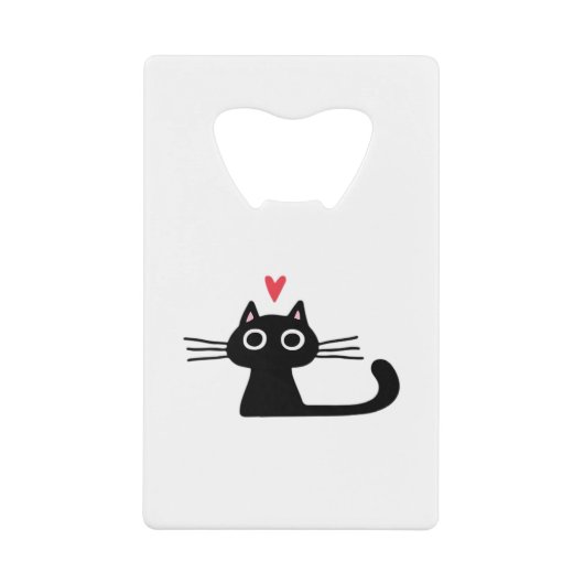 Cute Black Cat with Heart  Kitten Valentine Classi クレジットカード栓抜き (正面)