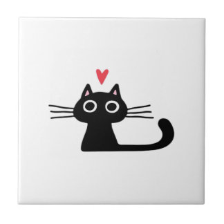 Cute Black Cat with Heart  Kitten Valentine Classi タイル