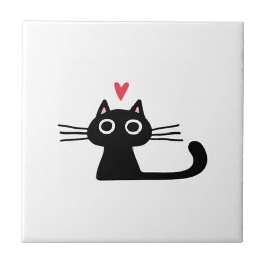 Cute Black Cat with Heart  Kitten Valentine Classi タイル (正面)