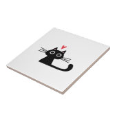 Cute Black Cat with Heart  Kitten Valentine Classi タイル (側面)
