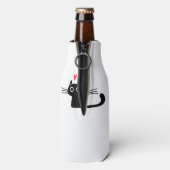 Cute Black Cat with Heart  Kitten Valentine Classi ボトルクーラー (ボトル裏面)