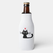 Cute Black Cat with Heart  Kitten Valentine Classi ボトルクーラー (ボトル正面)