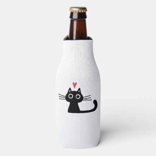 Cute Black Cat with Heart  Kitten Valentine Classi ボトルクーラー (ボトル正面)