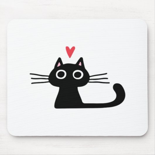 Cute Black Cat with Heart  Kitten Valentine Classi マウスパッド (正面)